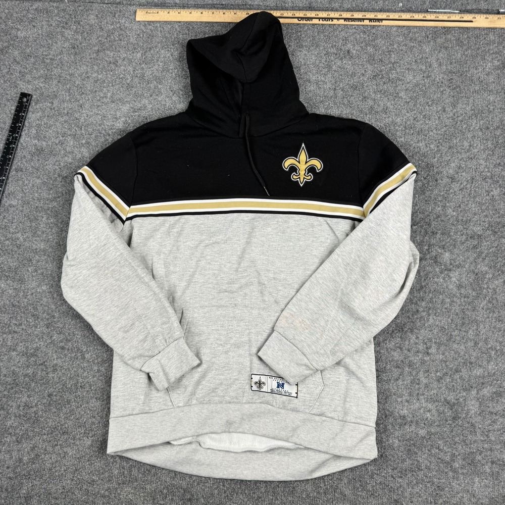 NFL Hoodie Mens Size XL Gray Black New Orleans Saints Colorblock Fleece Good